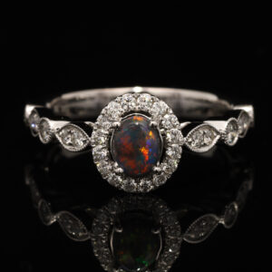 White Gold Blue Green Orange Yellow Red Solid Australian Black Opal and Diamond Engagement Ring