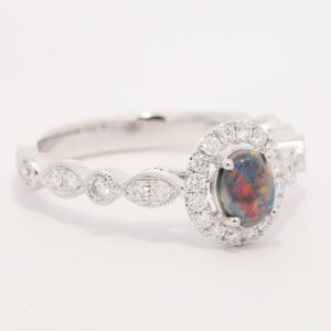 White Gold Blue Green Orange Yellow Red Solid Australian Black Opal and Diamond Engagement Ring