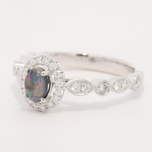 White Gold Blue Green Orange Yellow Red Solid Australian Black Opal and Diamond Engagement Ring