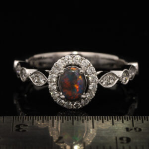 White Gold Blue Green Orange Yellow Red Solid Australian Black Opal and Diamond Engagement Ring