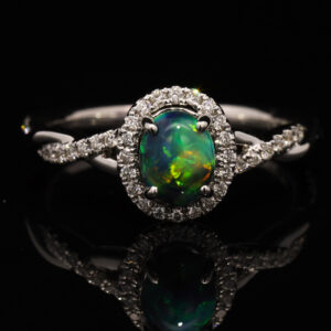 White Gold Blue Green Yellow Orange Black Opal and Diamond Ring