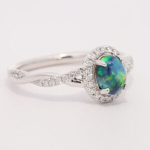 White Gold Blue Green Yellow Orange Black Opal and Diamond Ring