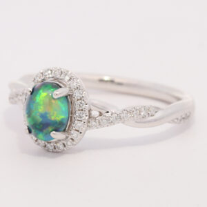 White Gold Blue Green Yellow Orange Black Opal and Diamond Ring