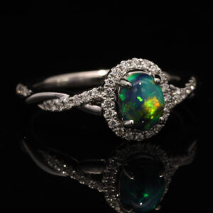 White Gold Blue Green Yellow Orange Black Opal and Diamond Ring