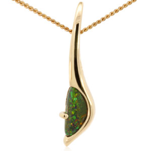 Yellow Gold Blue Green Yellow Orange Solid Australian Black Opal Pendant Necklace