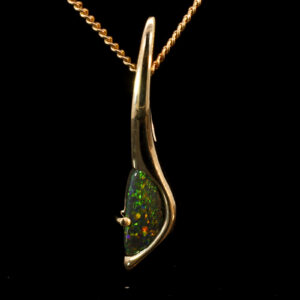 Yellow Gold Blue Green Yellow Orange Solid Australian Black Opal Pendant Necklace