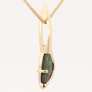 Yellow Gold Blue Green Yellow Orange Solid Australian Black Opal Pendant Necklace