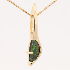 Yellow Gold Blue Green Yellow Orange Solid Australian Black Opal Pendant Necklace