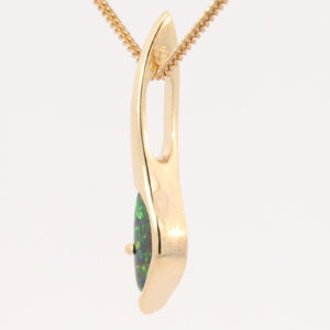 Yellow Gold Blue Green Yellow Orange Solid Australian Black Opal Pendant Necklace