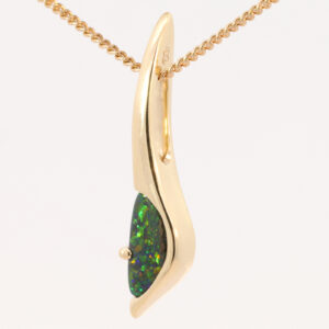 Yellow Gold Blue Green Yellow Orange Solid Australian Black Opal Pendant Necklace