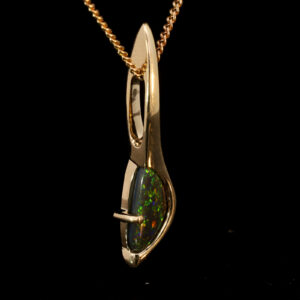 Yellow Gold Blue Green Yellow Orange Solid Australian Black Opal Pendant Necklace