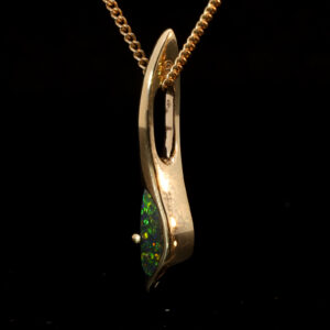 Yellow Gold Blue Green Yellow Orange Solid Australian Black Opal Pendant Necklace