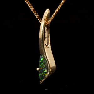 Yellow Gold Blue Green Yellow Orange Solid Australian Black Opal Pendant Necklace