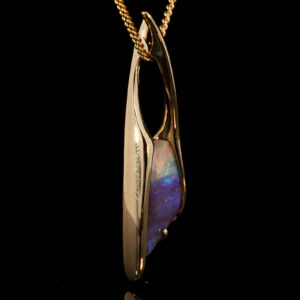 Yellow Gold Blue Green Yellow Orange Pink Solid Australian Boulder Opal Pendant Necklace