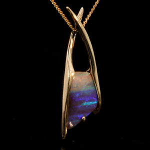 Yellow Gold Blue Green Yellow Orange Pink Solid Australian Boulder Opal Pendant Necklace