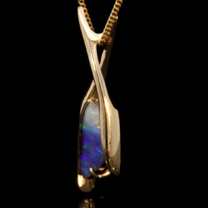 Yellow Gold Blue Green Yellow Orange Pink Solid Australian Boulder Opal Pendant Necklace