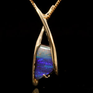 Yellow Gold Blue Green Yellow Orange Pink Solid Australian Boulder Opal Pendant Necklace