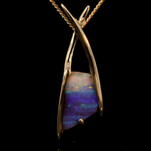 Yellow Gold Blue Green Yellow Orange Pink Solid Australian Boulder Opal Pendant Necklace