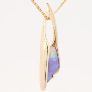 Yellow Gold Blue Green Yellow Orange Pink Solid Australian Boulder Opal Pendant Necklace