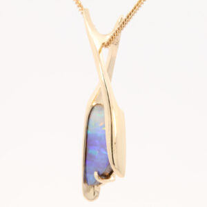 Yellow Gold Blue Green Yellow Orange Pink Solid Australian Boulder Opal Pendant Necklace