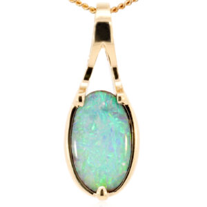 Yellow Gold Blue Green Yellow Solid Australian Boulder Opal Pendant Necklace