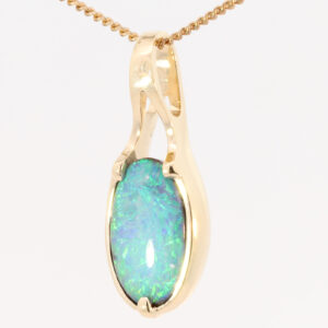 Yellow Gold Blue Green Yellow Solid Australian Boulder Opal Pendant Necklace