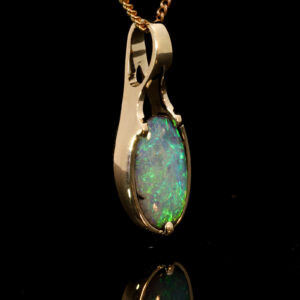 Yellow Gold Blue Green Yellow Solid Australian Boulder Opal Pendant Necklace