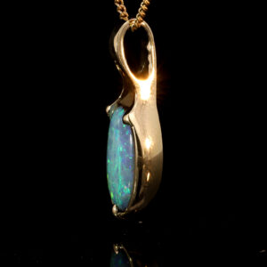 Yellow Gold Blue Green Yellow Solid Australian Boulder Opal Pendant Necklace