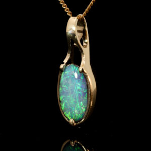 Yellow Gold Blue Green Yellow Solid Australian Boulder Opal Pendant Necklace