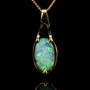 Yellow Gold Blue Green Yellow Solid Australian Boulder Opal Pendant Necklace