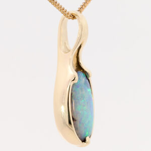 Yellow Gold Blue Green Yellow Solid Australian Boulder Opal Pendant Necklace