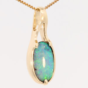 Yellow Gold Blue Green Yellow Solid Australian Boulder Opal Pendant Necklace