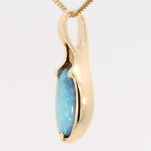 Yellow Gold Blue Green Yellow Solid Australian Boulder Opal Pendant Necklace