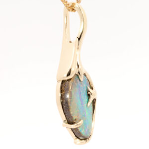 Yellow Gold Blue Green Solid Australian Boulder Opal Pendant Necklace