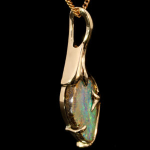 Yellow Gold Blue Green Solid Australian Boulder Opal Pendant Necklace