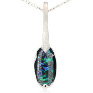 White Gold Blue Green Boulder Opal Pendant