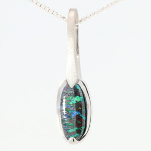 White Gold Blue Green Boulder Opal Pendant