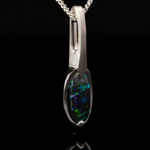 White Gold Blue Green Boulder Opal Pendant