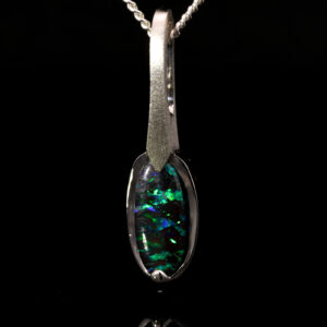 White Gold Blue Green Boulder Opal Pendant