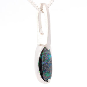 White Gold Blue Green Boulder Opal Pendant