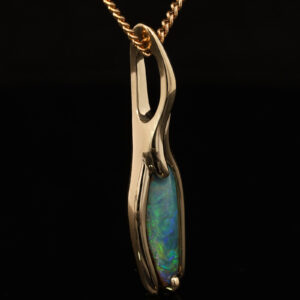 Yellow Gold Blue Green Yellow Solid Australian Boulder Opal Pendant Necklace