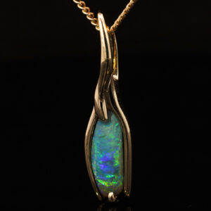 Yellow Gold Blue Green Yellow Boulder Opal Pendant