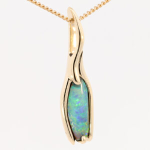 Yellow Gold Blue Green Yellow Boulder Opal Pendant