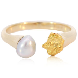 Yellow Gold South Sea Pearl and Kalgoorlie Gold Nugget Ring