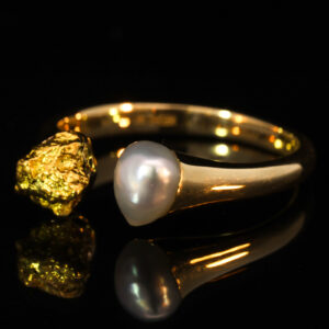 Yellow Gold South Sea Pearl and Kalgoorlie Gold Nugget Ring