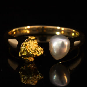 Yellow Gold South Sea Pearl and Kalgoorlie Gold Nugget Ring