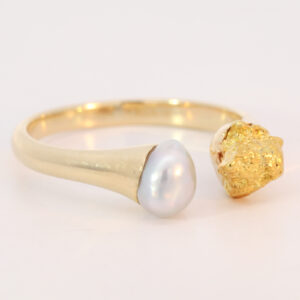 Yellow Gold South Sea Pearl and Kalgoorlie Gold Nugget Ring