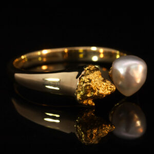 Yellow Gold South Sea Pearl and Kalgoorlie Gold Nugget Ring