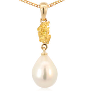 Yellow Gold South Sea Pearl and Gold Nugget Pendant