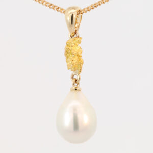 Yellow Gold South Sea Pearl and Gold Nugget Pendant